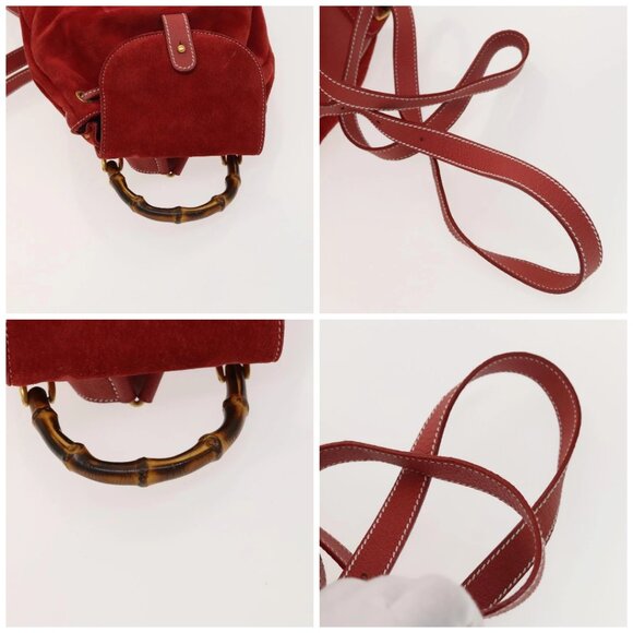 GUCCI Bamboo Backpack Suede Red Gold 003 1998 0030 Auth 127597 - Picture 16 of 16